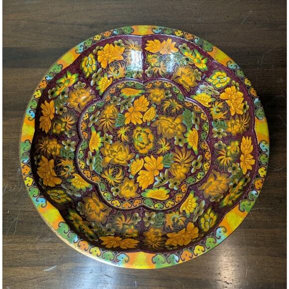 Daher Decorated Ware Tin Bowl Round Floral Orange Yellow Made In England 1971 - Picture 1 of 7